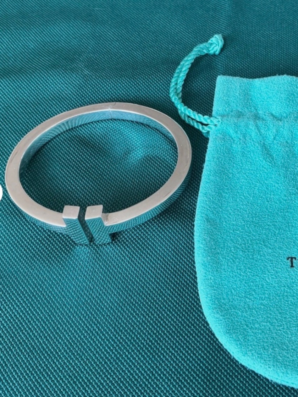 Tiffany & Co T Square Sterling Silver Bangle Bracelet Hinged w/ Pouch - Size M